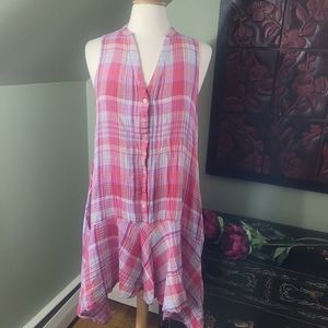 Maeve Pippa Anthropologie pink plaid dress Size Large